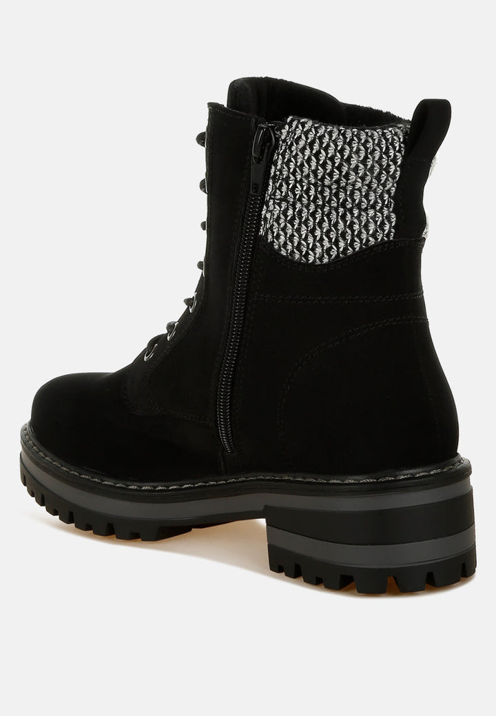women knitted collar zip-up hiker boots#color_black