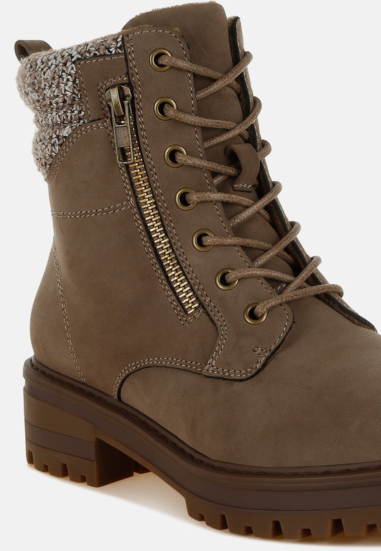 women knitted collar zip-up hiker boots#color_taupe