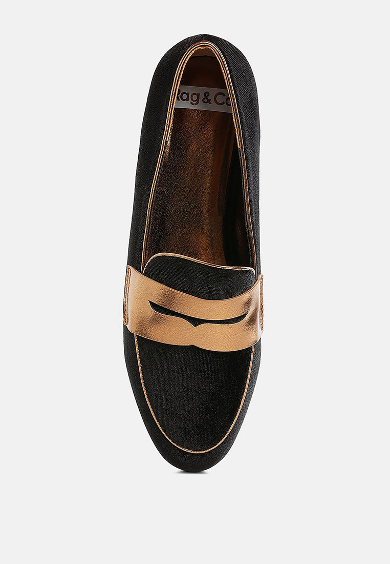 women penny strap velvet loafers#color_black