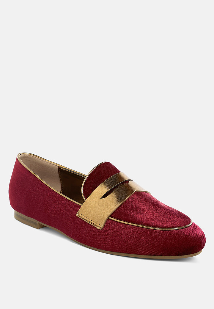 women penny strap velvet loafers#color_burgundy