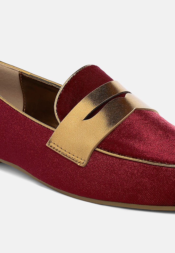 women penny strap velvet loafers#color_burgundy