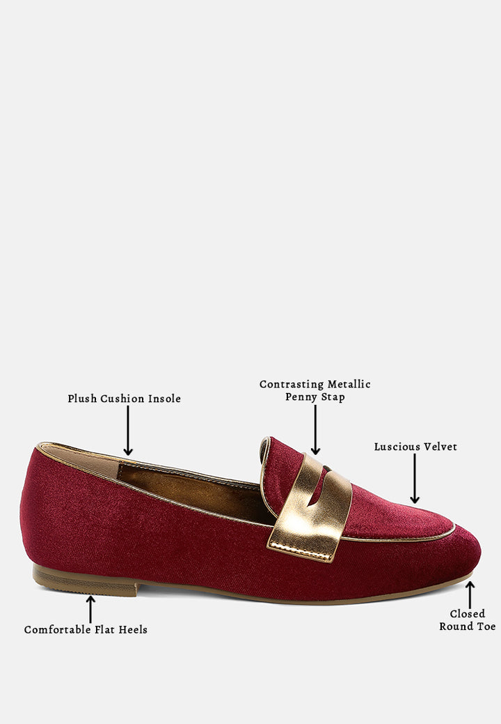 women penny strap velvet loafers#color_burgundy