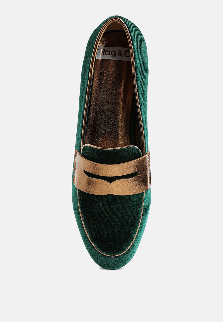women penny strap velvet loafers#color_green