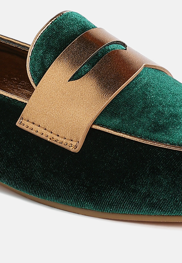 women penny strap velvet loafers#color_green