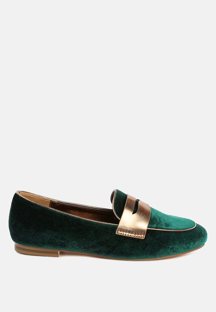 women penny strap velvet loafers#color_green