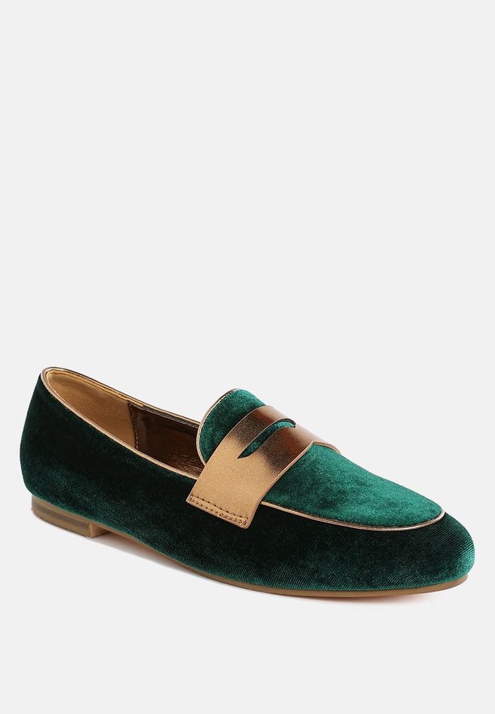 women penny strap velvet loafers#color_green