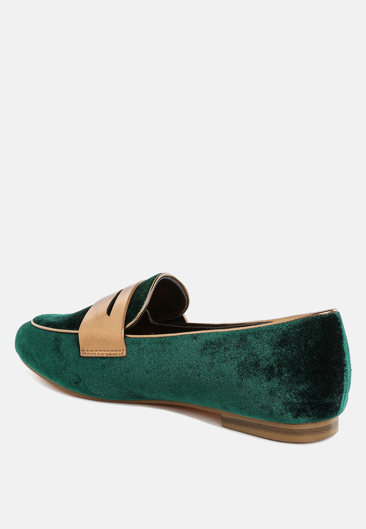 women penny strap velvet loafers#color_green