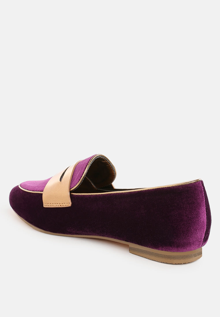 women penny strap velvet loafers#color_purple