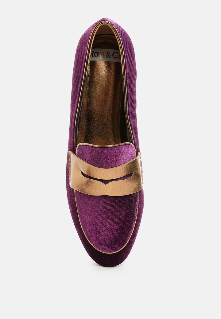 women penny strap velvet loafers#color_purple