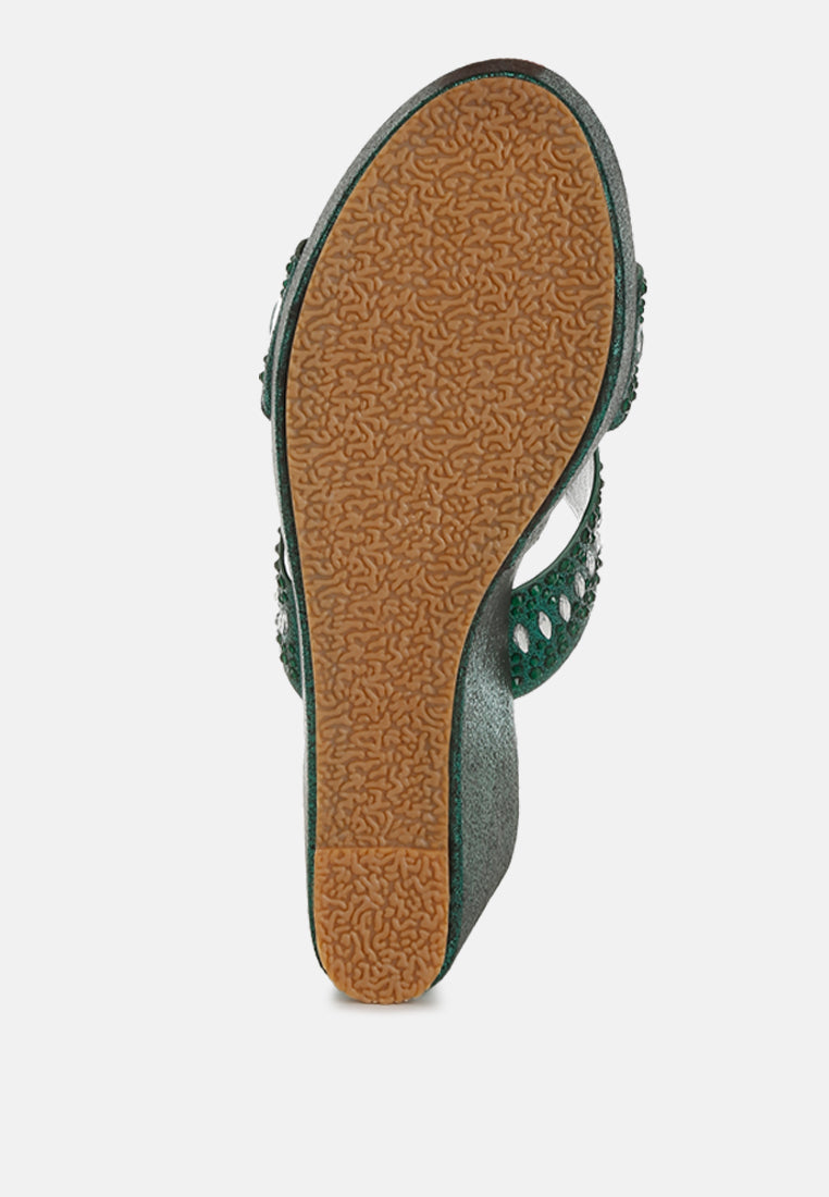 diamante & rhinestone detail cut-out sandals#color_green 