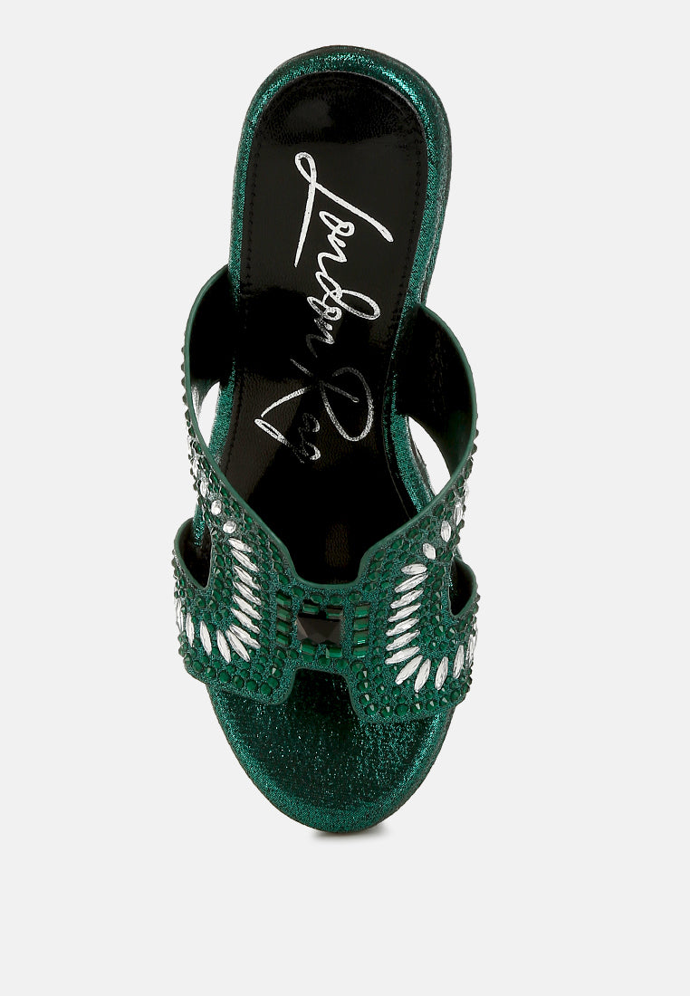 diamante & rhinestone detail cut-out sandals#color_green 