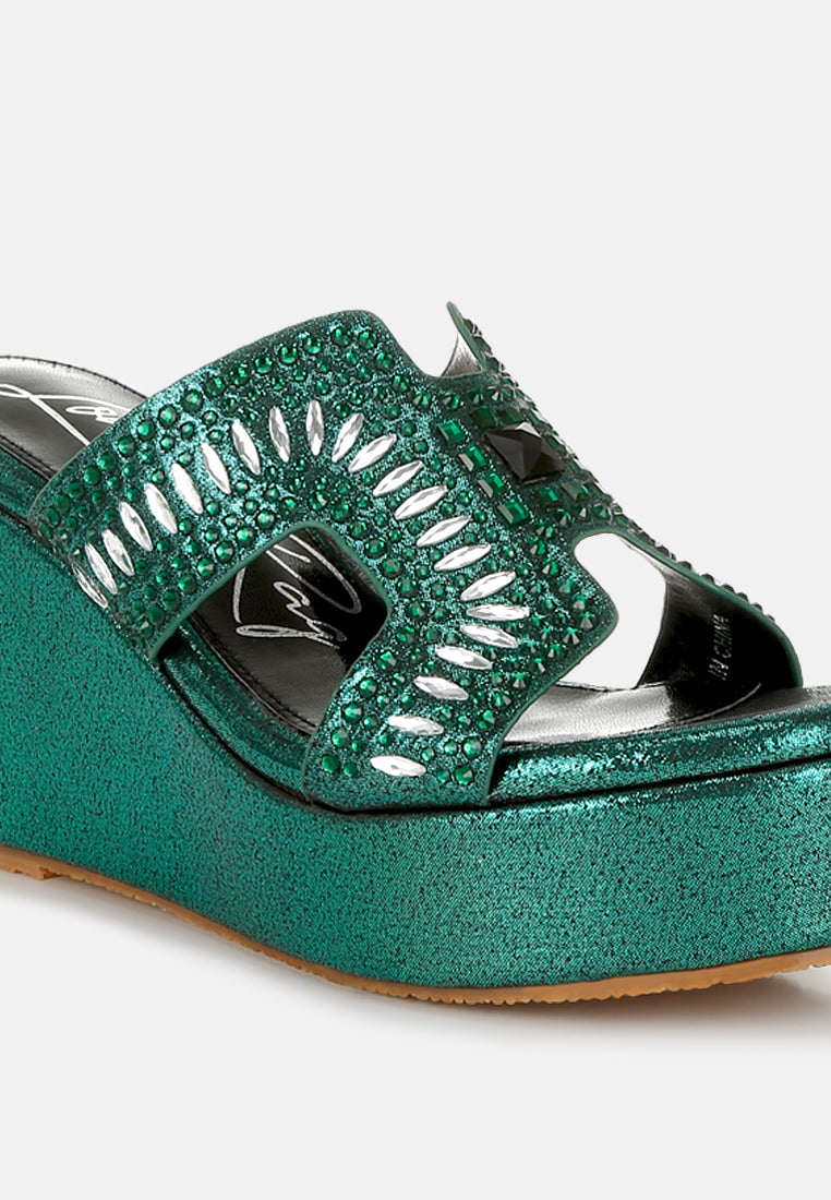 diamante & rhinestone detail cut-out sandals#color_green