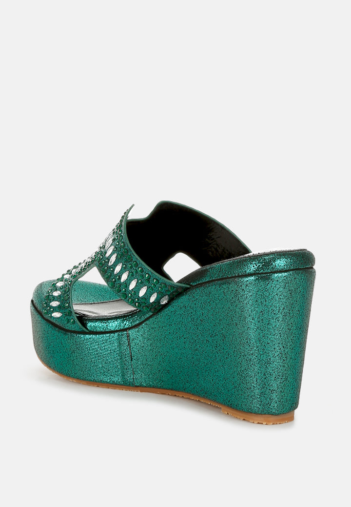 diamante & rhinestone detail cut-out sandals#color_green