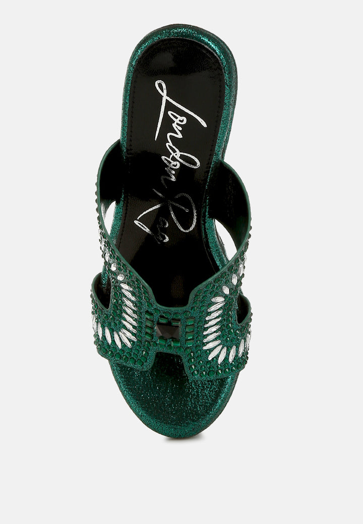 diamante & rhinestone detail cut-out sandals#color_green
