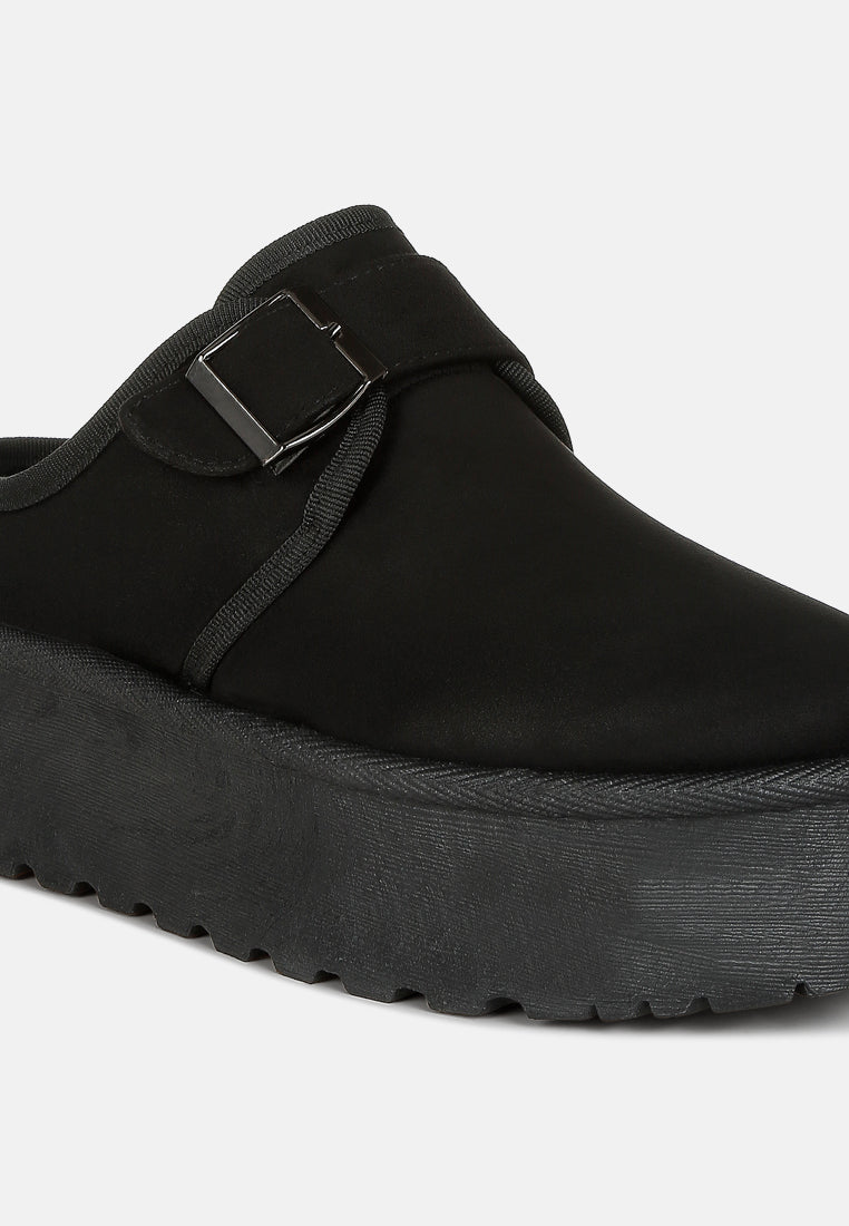 women buckle strap fur platform classic slip-on#color_black