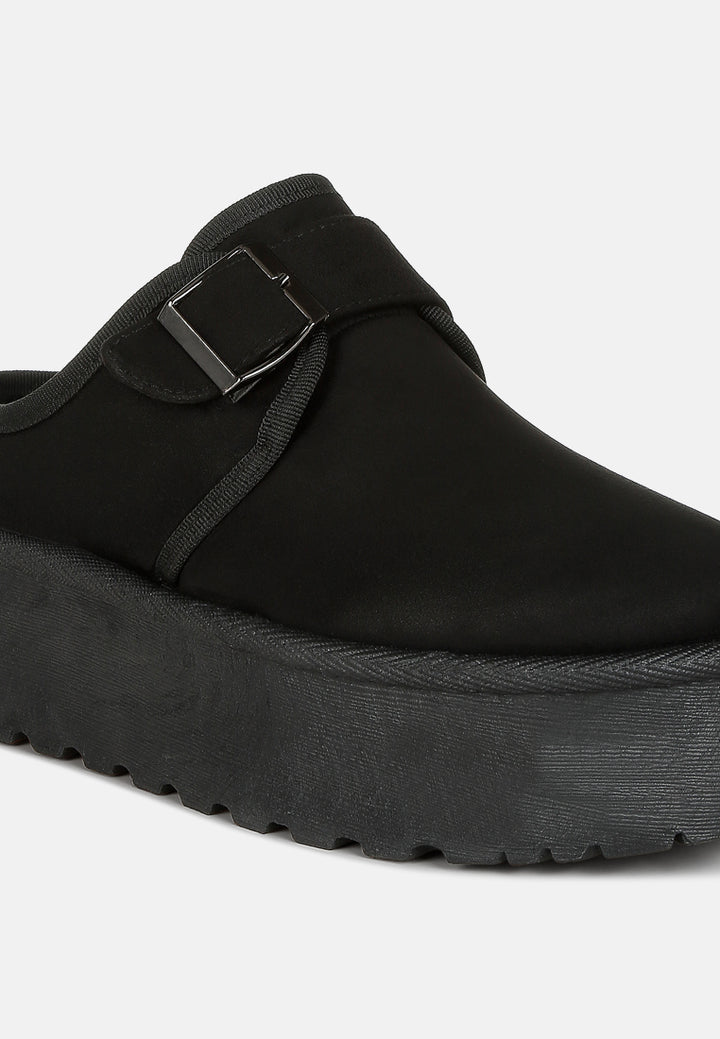 women buckle strap fur platform classic slip-on#color_black