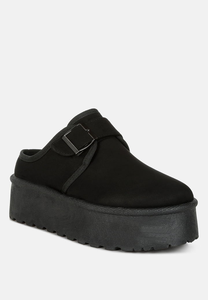 women buckle strap fur platform classic slip-on#color_black
