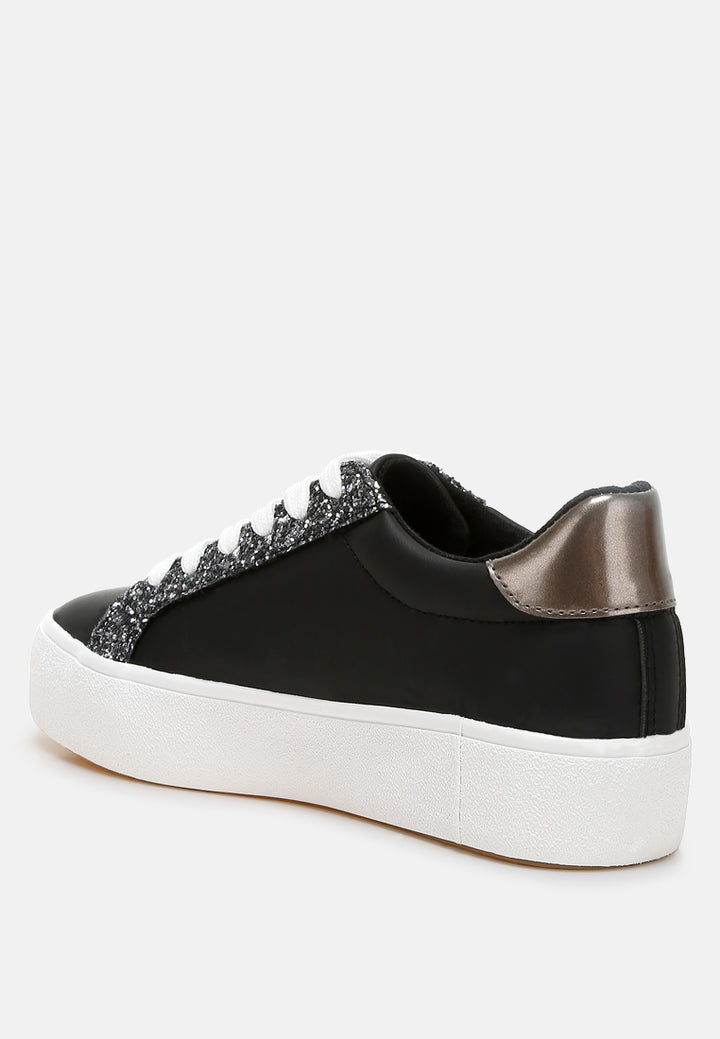 women glitter patch chunky sneakers#color_black