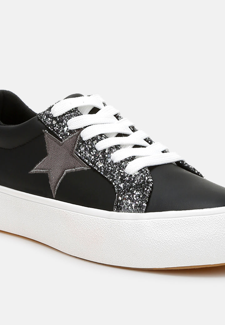 women glitter patch chunky sneakers#color_black