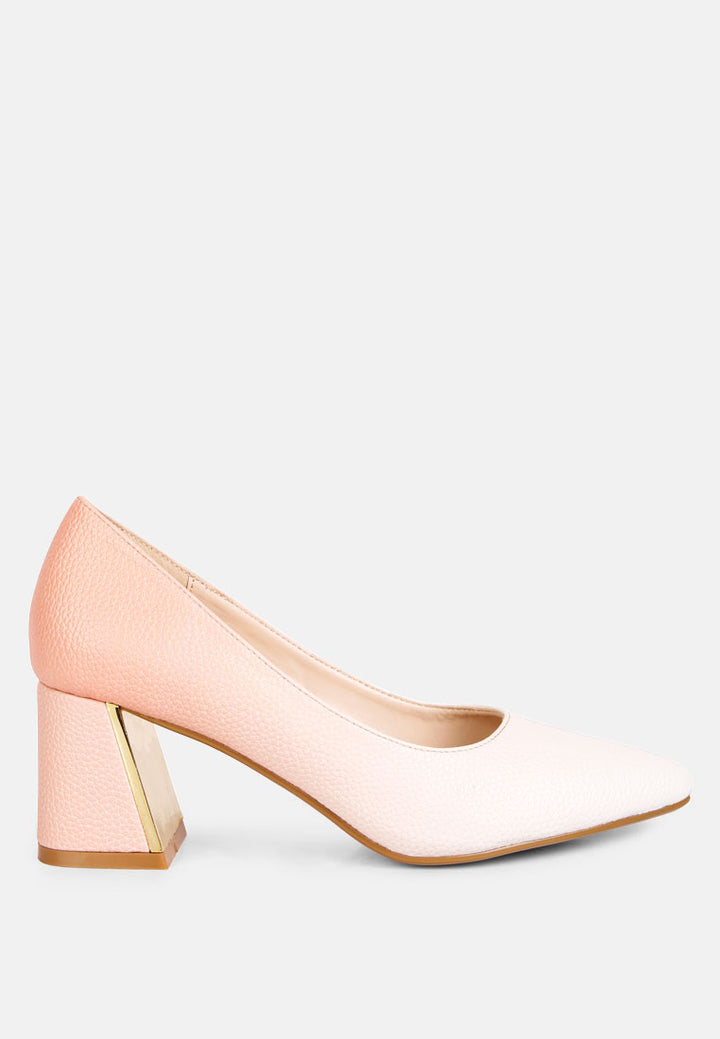 women metallic accent block heel pumps#color_beige