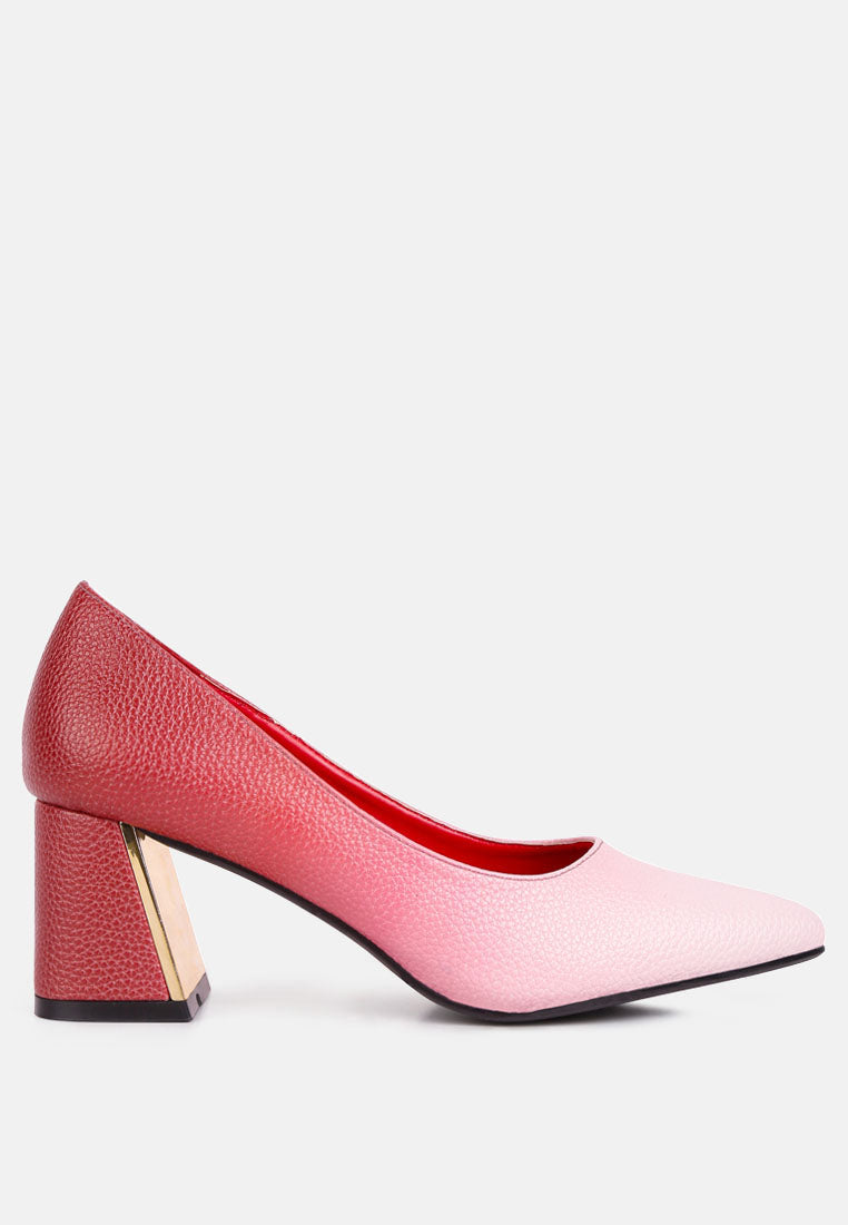 women metallic accent block heel pumps#color_red