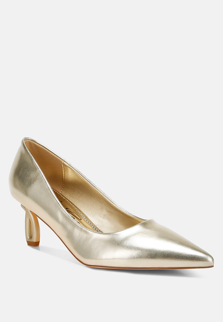 women metallic fantasy heel pumps#color_gold