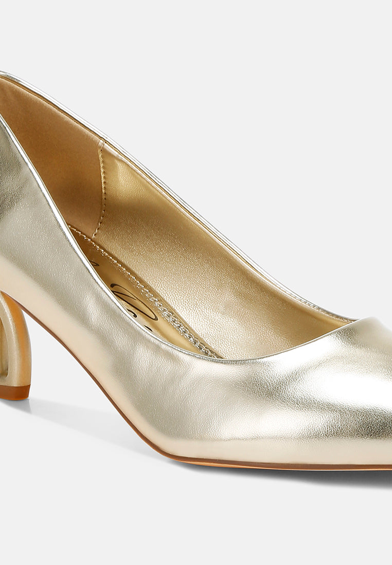 women metallic fantasy heel pumps#color_gold