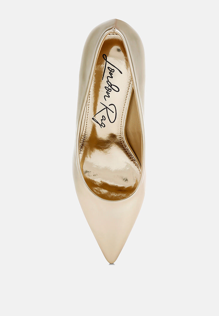 women metallic fantasy heel pumps#color_gold