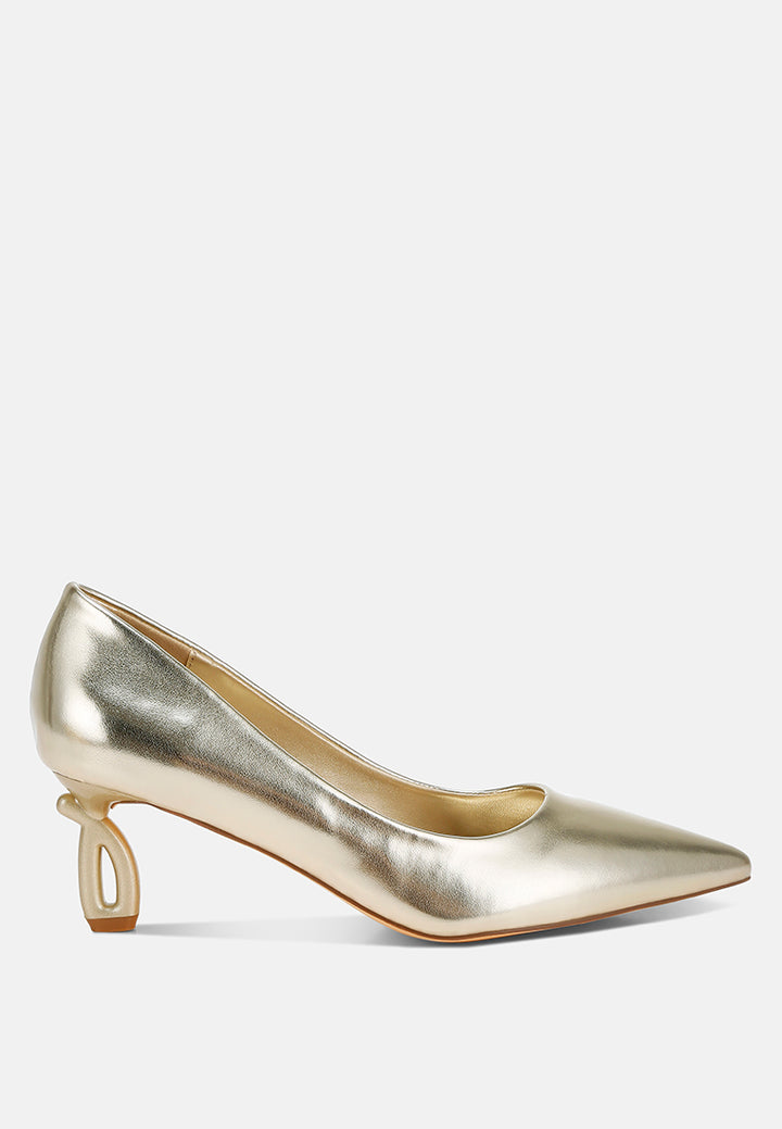 women metallic fantasy heel pumps#color_gold