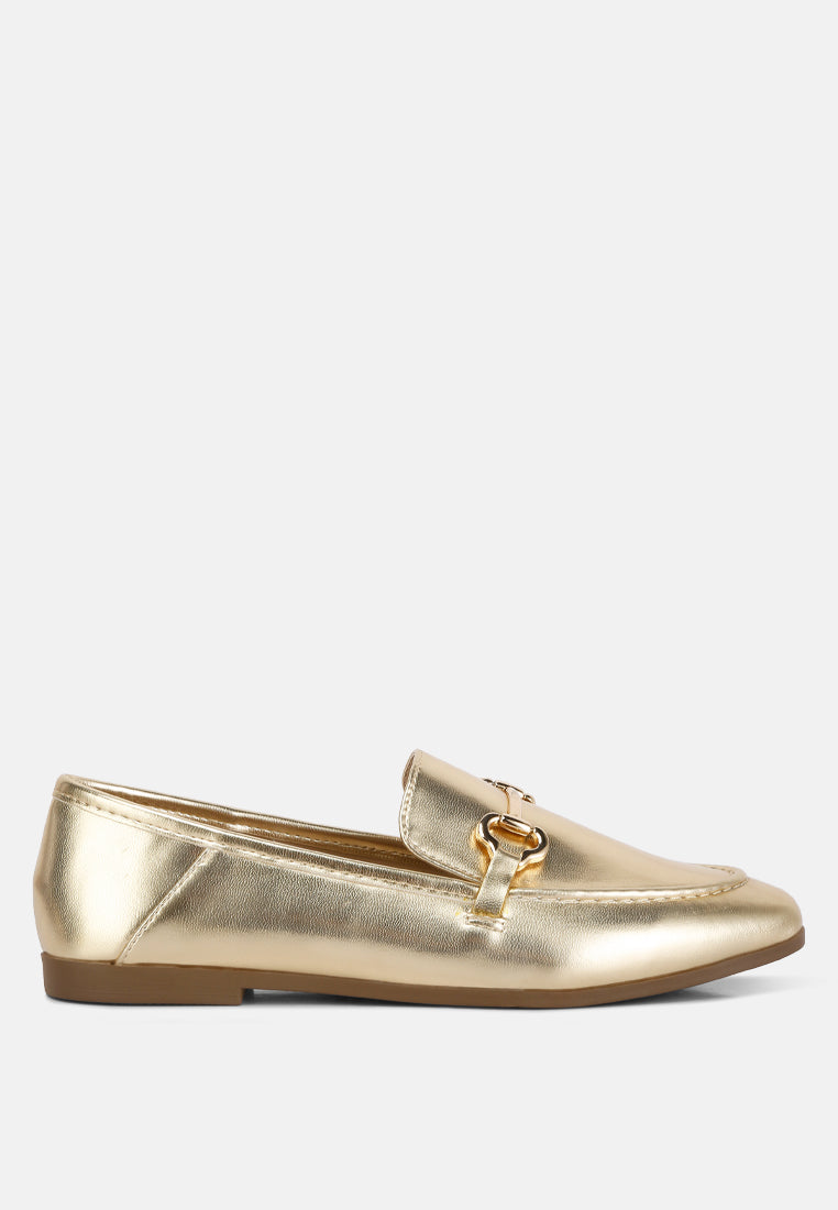 women ichiro metallic pu horsebit detail loafers#color_gold