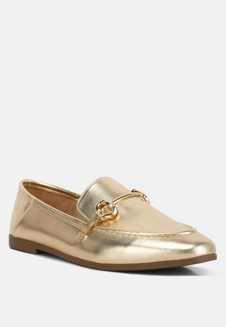 women ichiro metallic pu horsebit detail loafers#color_gold