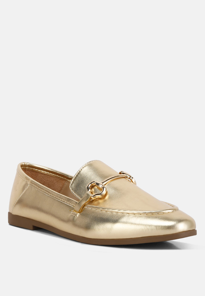 women ichiro metallic pu horsebit detail loafers#color_gold