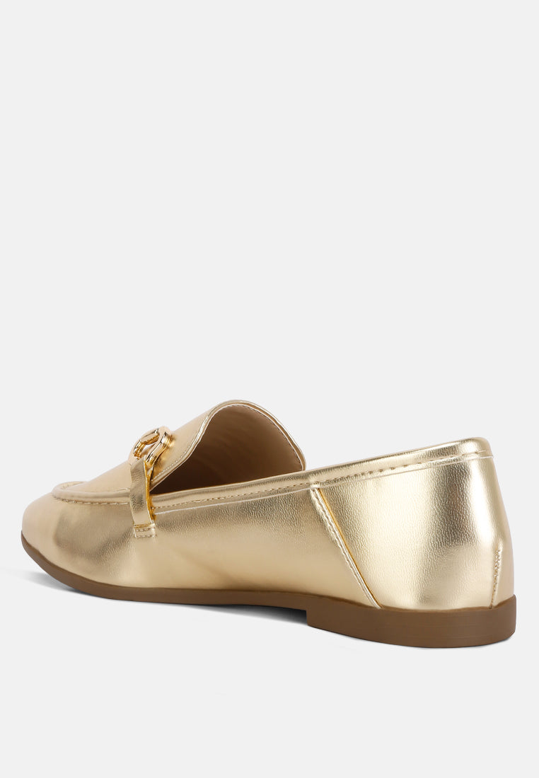 women ichiro metallic pu horsebit detail loafers#color_gold