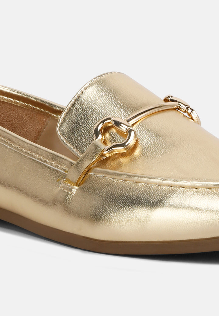 women ichiro metallic pu horsebit detail loafers#color_gold