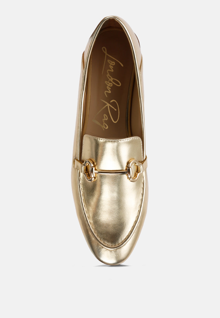 women ichiro metallic pu horsebit detail loafers#color_gold