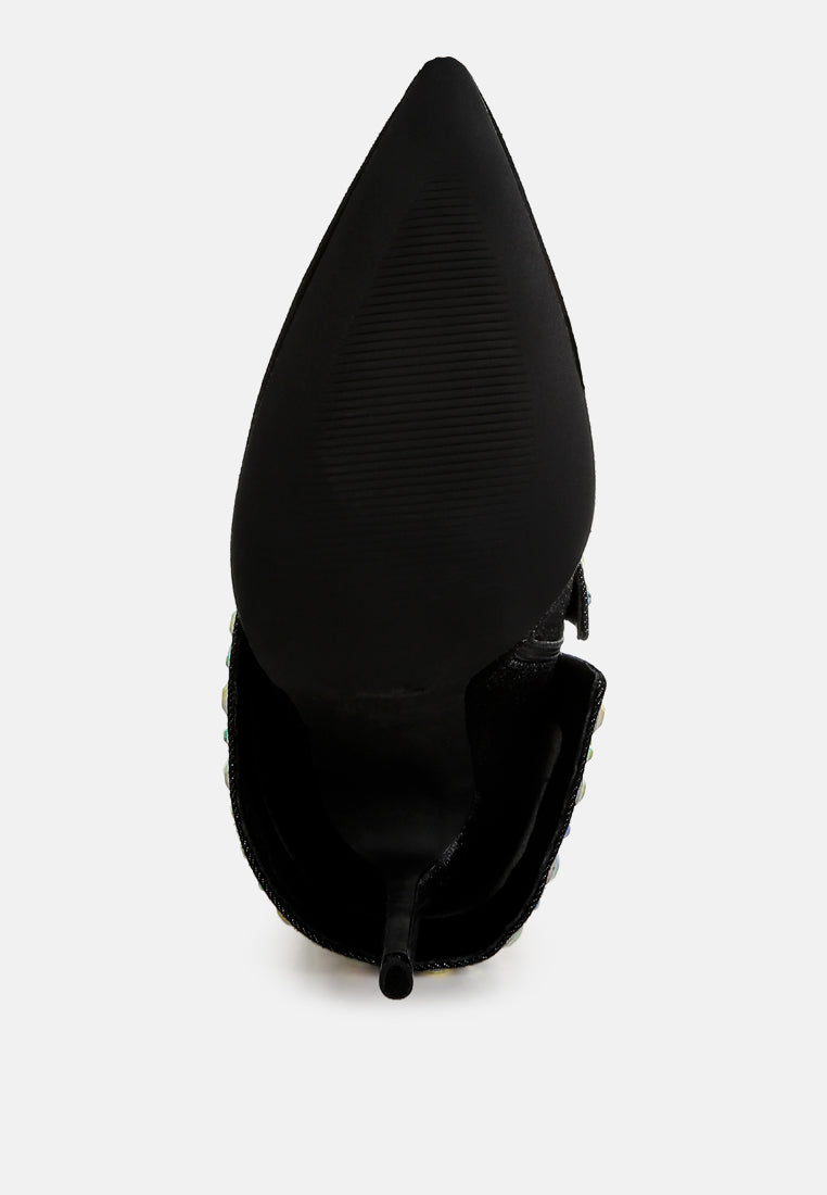 diamante & rhinestones denim boots#colour_black