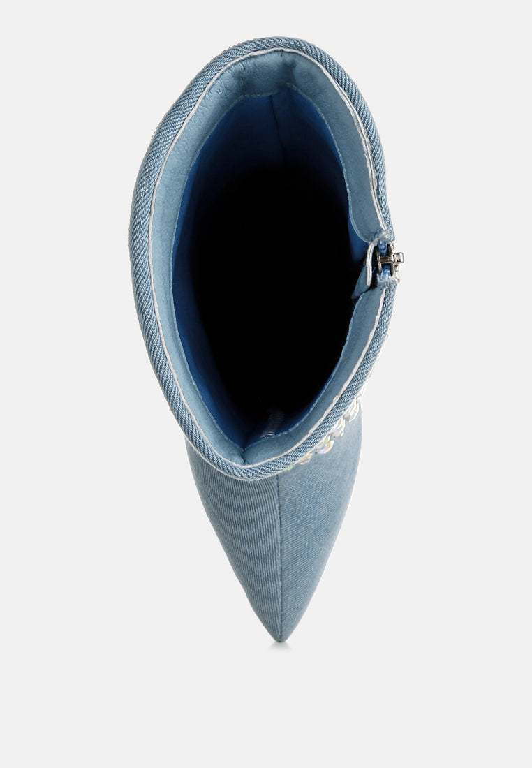 diamante & rhinestones denim boots#colour_blue