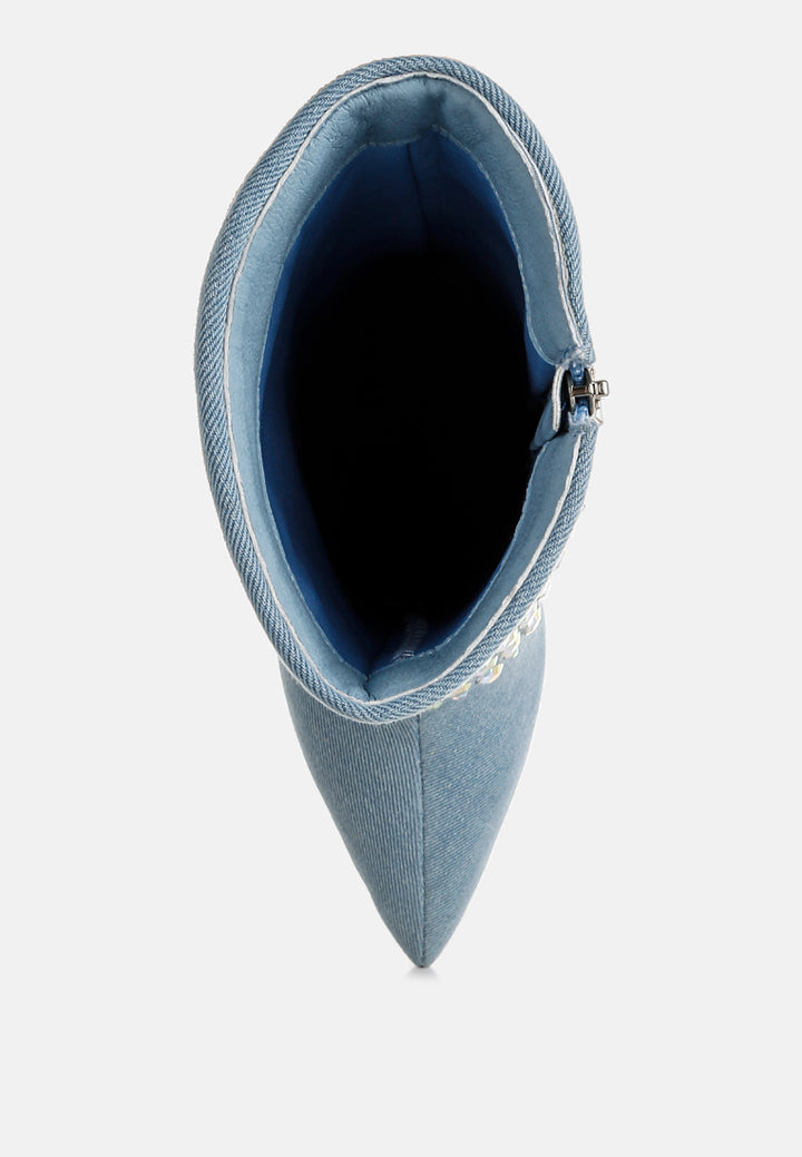 diamante & rhinestones denim boots#colour_blue