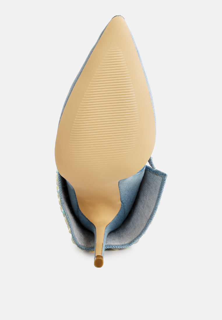 diamante & rhinestones denim boots#colour_blue