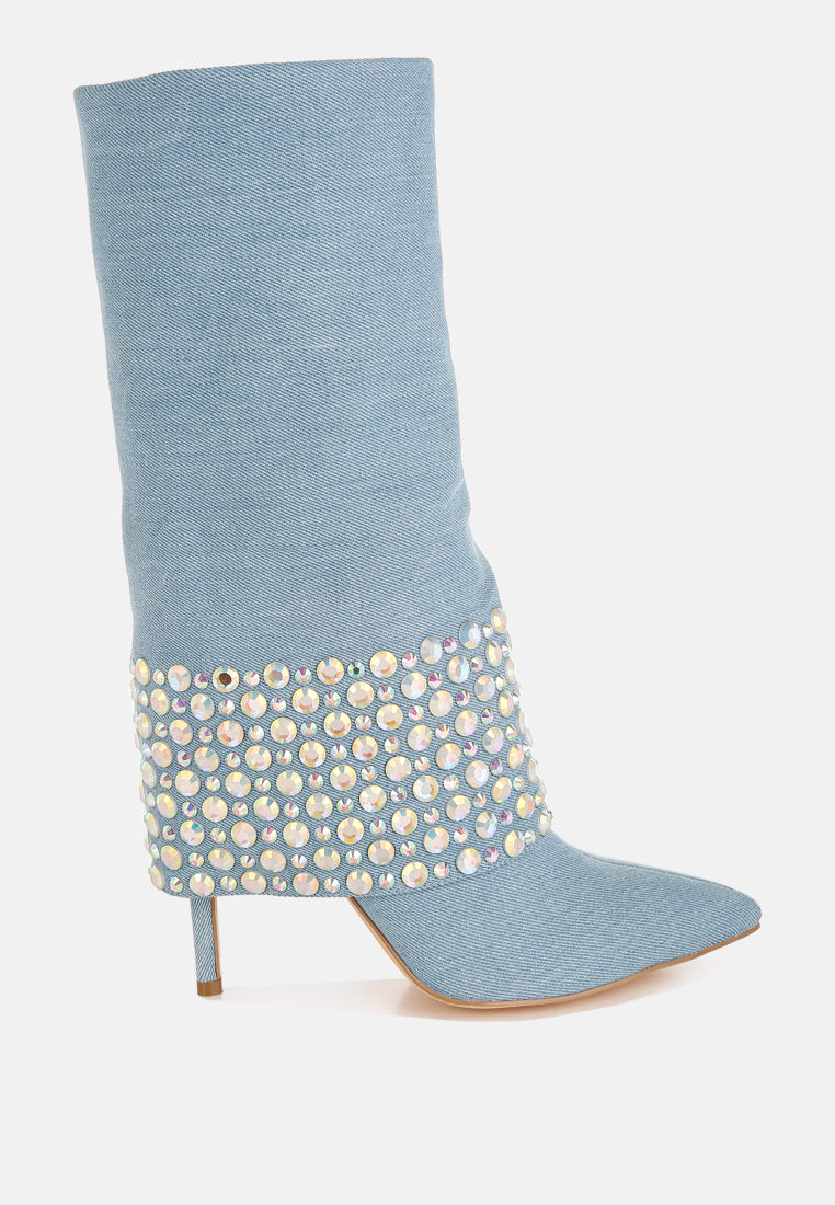 diamante & rhinestones denim boots#colour_blue