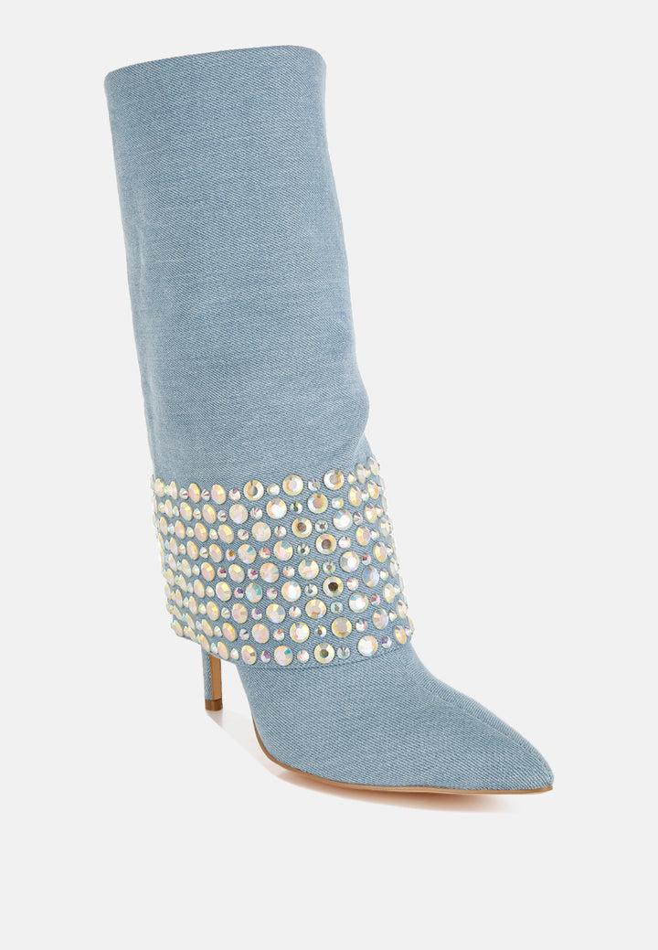 diamante & rhinestones denim boots#colour_blue