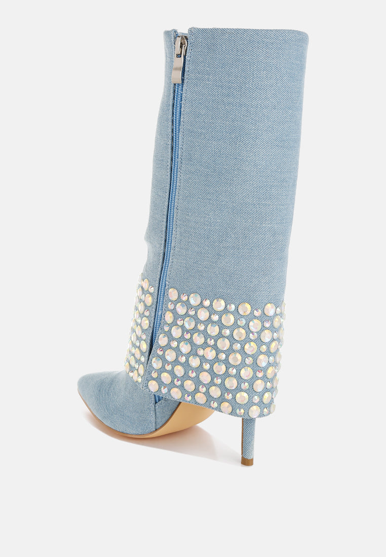 diamante & rhinestones denim boots#colour_blue