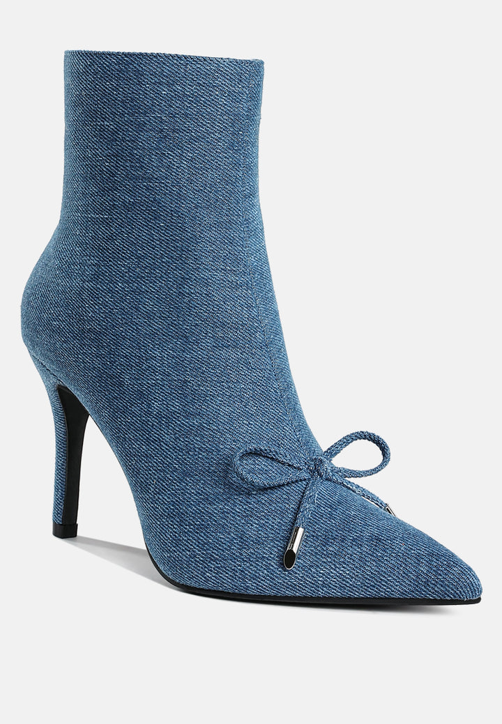 Women Bow Detail Denim Ankle Boots