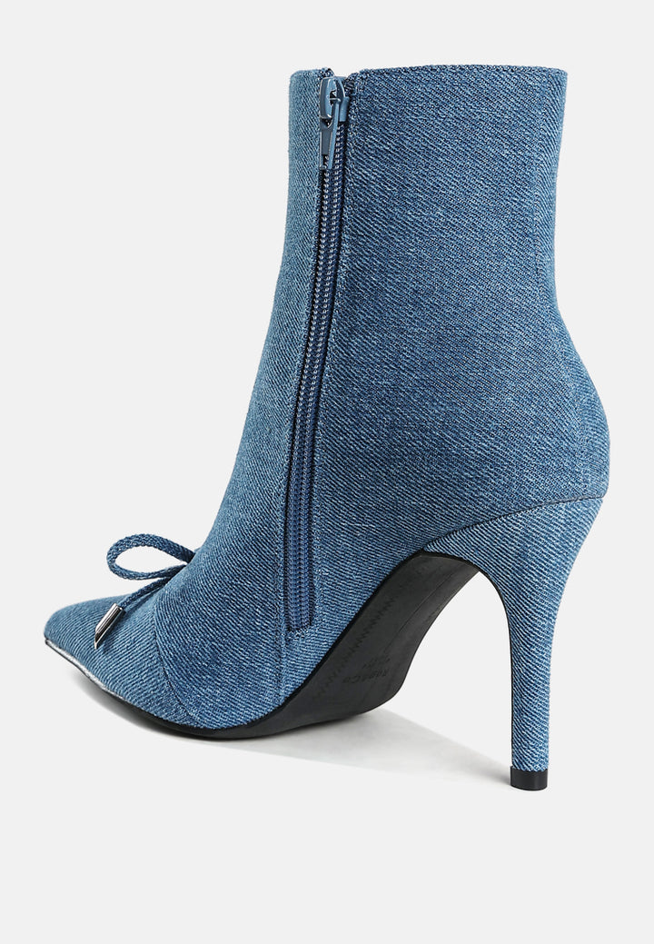 Women Bow Detail Denim Ankle Boots