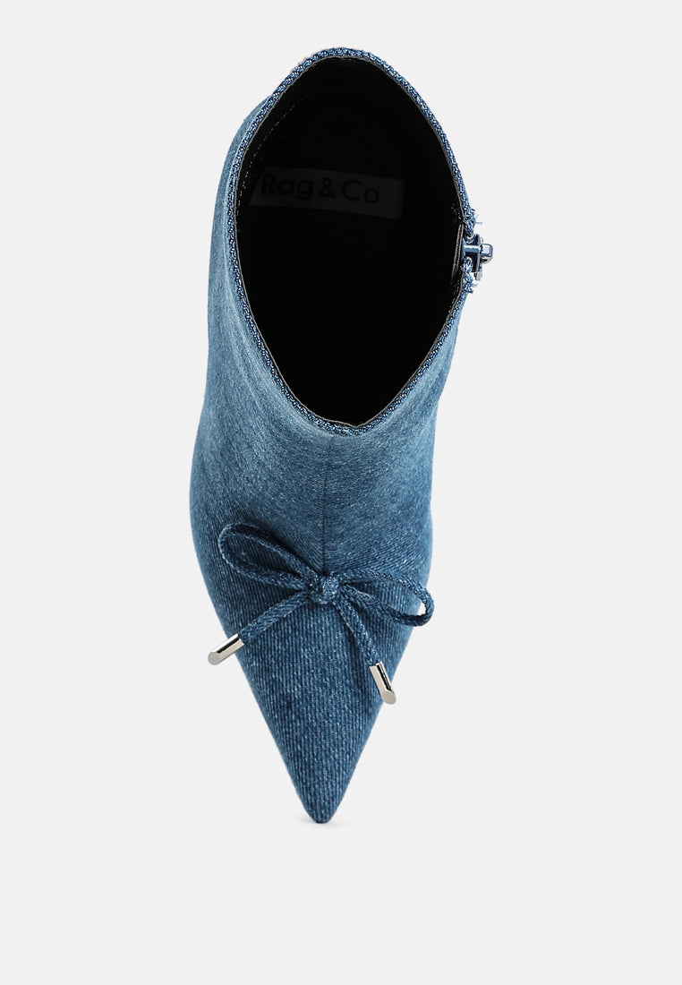 Women Bow Detail Denim Ankle Boots