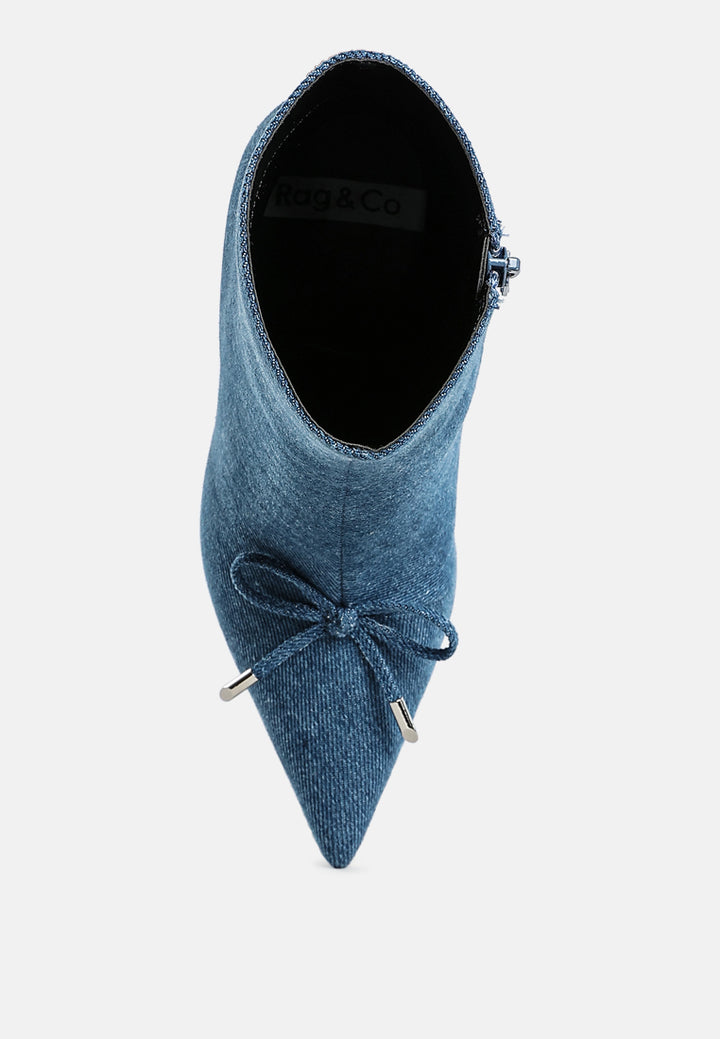 Women Bow Detail Denim Ankle Boots