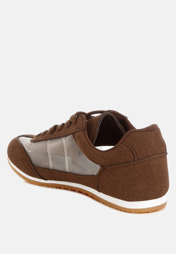women microfiber & mesh sneakers#color_brown