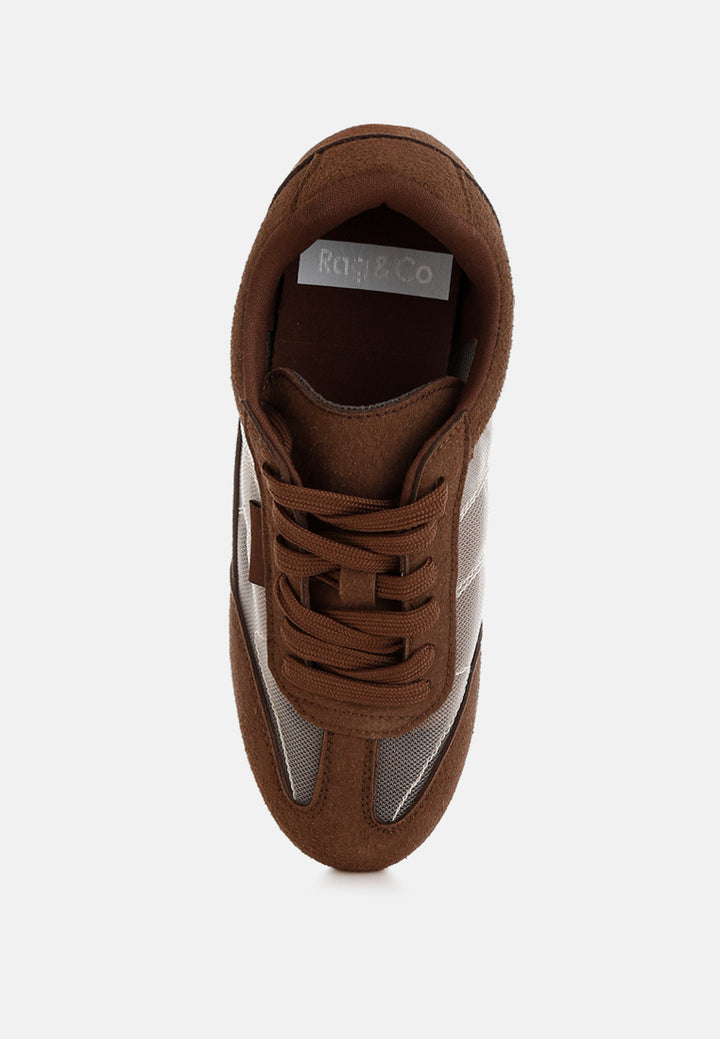 women microfiber & mesh sneakers#color_brown