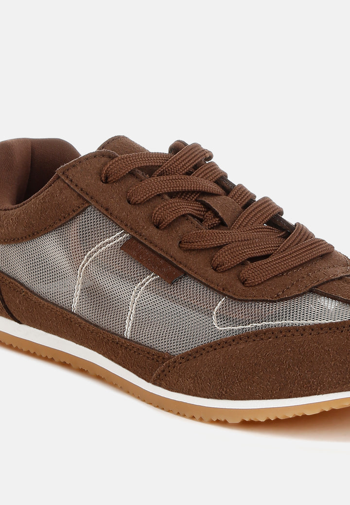 women microfiber & mesh sneakers#color_brown