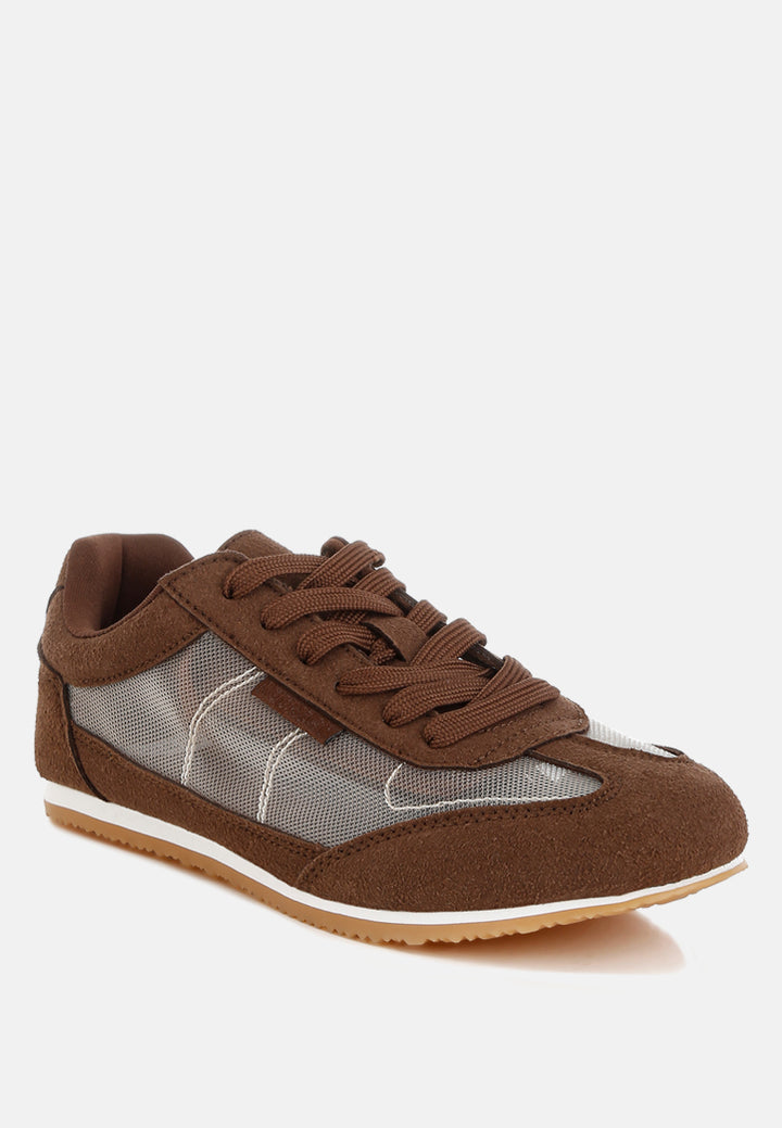 women microfiber & mesh sneakers#color_brown